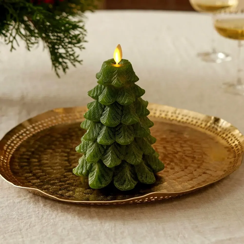 Luminara Chalky Green Christmas Tree Flameless LED Candle 6.5in Holiday New